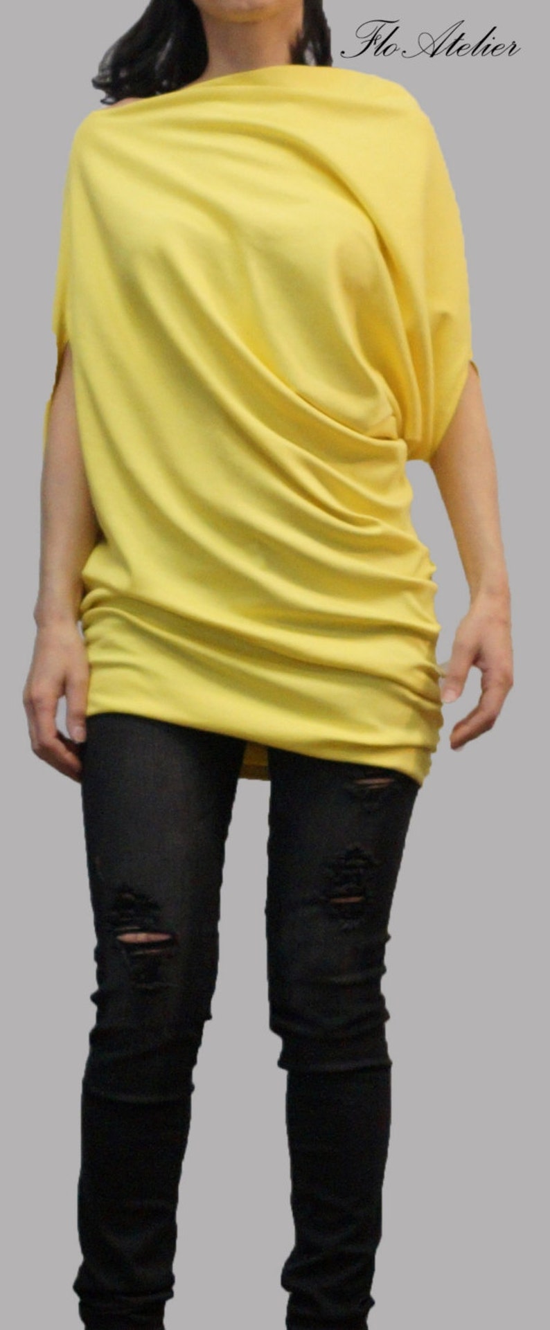 Oversized Asymmetrical TunicYellow TopHandmade Cotton DressLoose Women TunicCotton BlouseHandmade Sweater DressAsymmetrical TopF1084