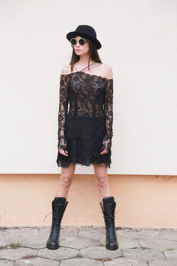 blue dress for baby girl Keep The Spark Off-The-Shoulder Lace Mini Dress main image 0
