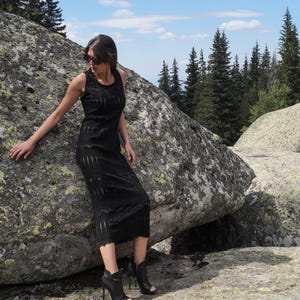 Black Knit Dress/Slim Dress/Sweater Dress/Knit Lace Dress/Knit Dress/Tank Dress/Casual Dress/Handmade Dress/Midi Dress/Black Dress/Top/F1711