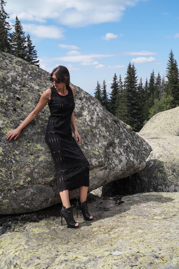 Buy Black Knit Dress/slim Dress/sweater Dress/knit Lace Dress/knit Dress/tank  Dress/casual Dress/handmade Dress/midi Dress/black Dress/top/f1711 Online  in India - Etsy