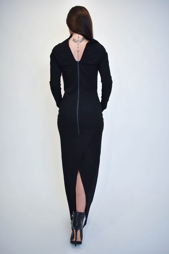 knee length dresses for ladies Women Plus Size Solid Black V-Neck Sleeveless Crepe Thigh-High Slit Flared Maxi  Dress