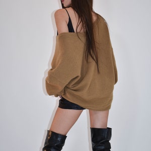 Handmade Oversized Sweater/Knitwear Top/Sweater Dress/Camel Long Pullover/Loose Plus Size Sweater/Off Shoulder Sweater/Camel Blouse/F1806 image 7