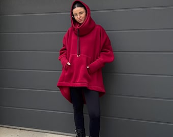 Oversized High-Neck Hoodie with Kangaroo Pocket - F5102