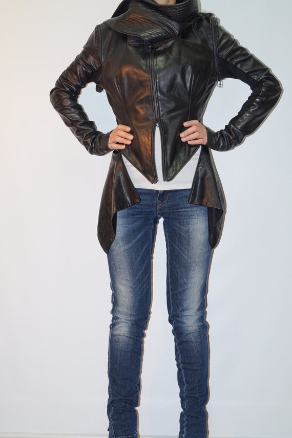 Convertible Black Eco Leather Jacket/short and Long Jacket/short