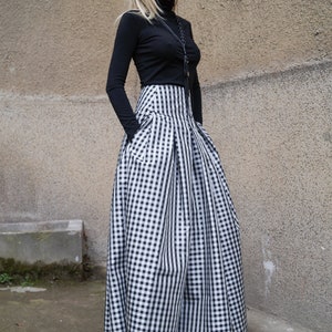 Gingham Lovely Black and White Long Maxi Skirt/High or Low Waist Skirt/Long Waistband Skirt/Fashion Skirt/Pleated Skirt/Maxi Skirt/F1578 image 6