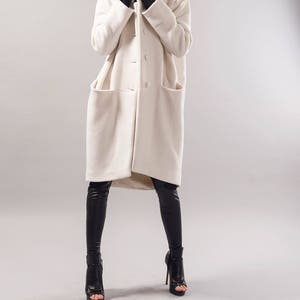 Straight Coat/Off White Coat/Wool Cashmere Coat/Winter Coat/Oversize Coat/Unstructured Coat/Asymmetrical Coat/Extravagant Coat/F1731 image 5