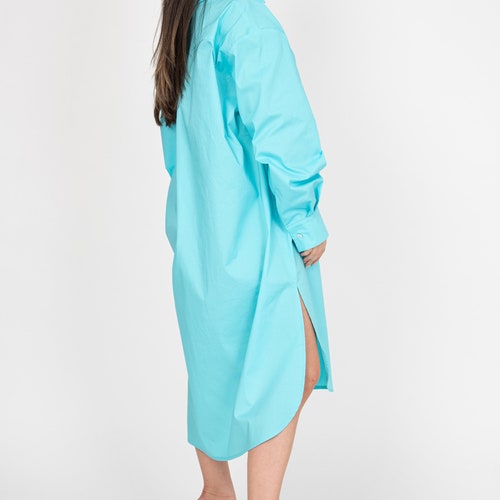 Blue Maxi Shirt/Elegant Formal Shirt/Minimalist shops Blue Shirt/Oversized Shirt/Loose Oversized shirt with pocket/Blue Handmade Shirt Dress/F2405