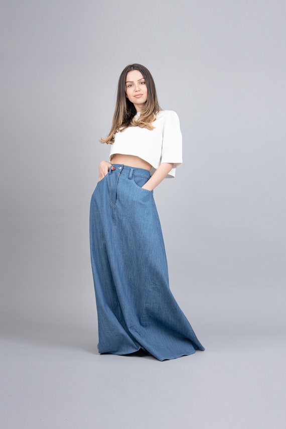 Maxi Skirt/denim Oversized Skirt/jean Skirt/casual Maxi Skirt/blue