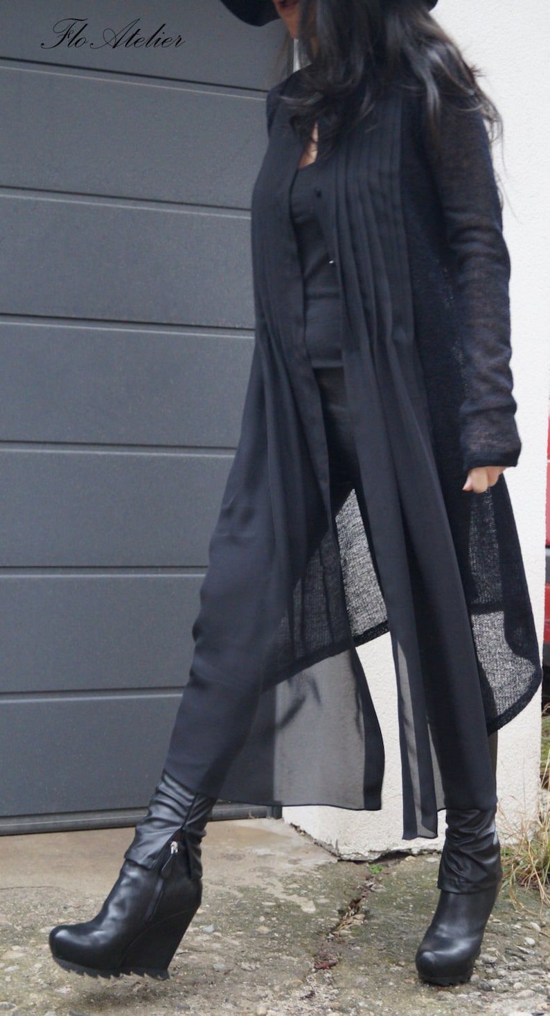 Black Loose Asymmetrical Cardigan/shirt Cardigan/knit | Etsy