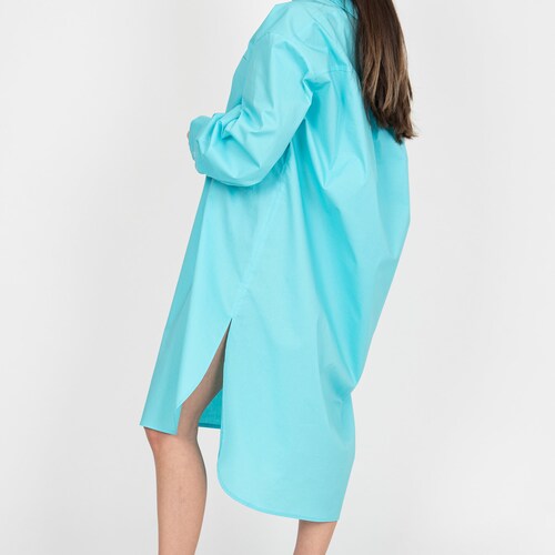 Blue shops Maxi Shirt/Elegant Formal Shirt/Minimalist Blue Shirt/Oversized Shirt/Loose Oversized shirt with pocket/Blue Handmade Shirt Dress/F2405