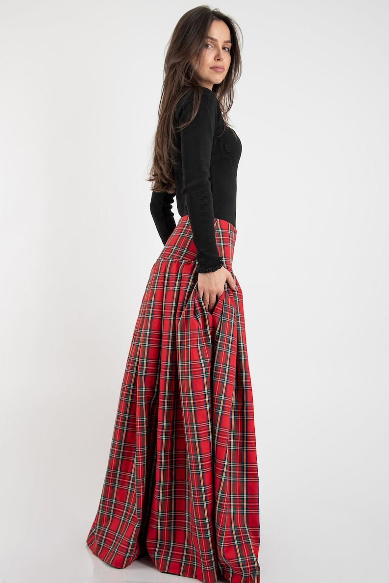 Lovely Checked Long Maxi Skirt/High or Low Waist Skirt/Long Waistband Skirt/Handmade Skirt/Low Waisted Black Skirt/Formal Skirt/Skirt/F2128 image 7