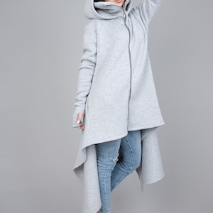 Cowl Neck Sweatshirt/Asymmetrical Hem Top/Oversized Loose Loungewear/Hoodie Top/Cozy Coat/Gray Coat/Gray Oversized Sweatshirt/F2286 image 9