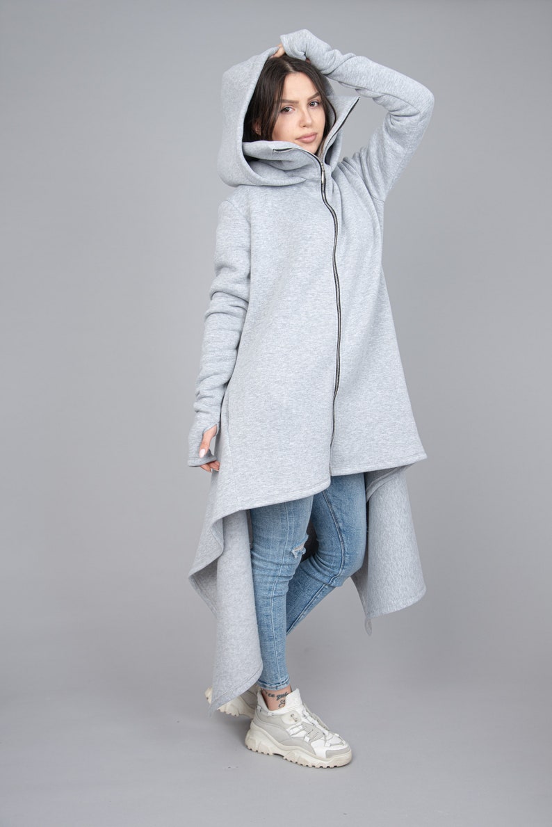 Cowl Neck Sweatshirt/Asymmetrical Hem Top/Oversized Loose Loungewear/Hoodie Top/Cozy Coat/Gray Coat/Gray Oversized Sweatshirt/F2286 image 9