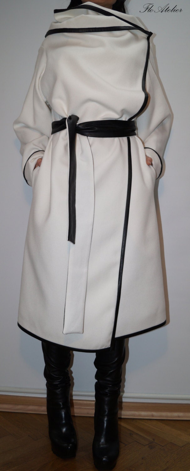 High Collar Coat/asymmetrical Coat With Pockets/ Wool Cashmere Etsy