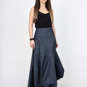 Denim Skirt/Denim Dress/Asymmetrical Jean Skirt/Casual Women Long Skirt/Long Dress/Asymmetrical Denim Handmade Long Dress/F2370 image 5