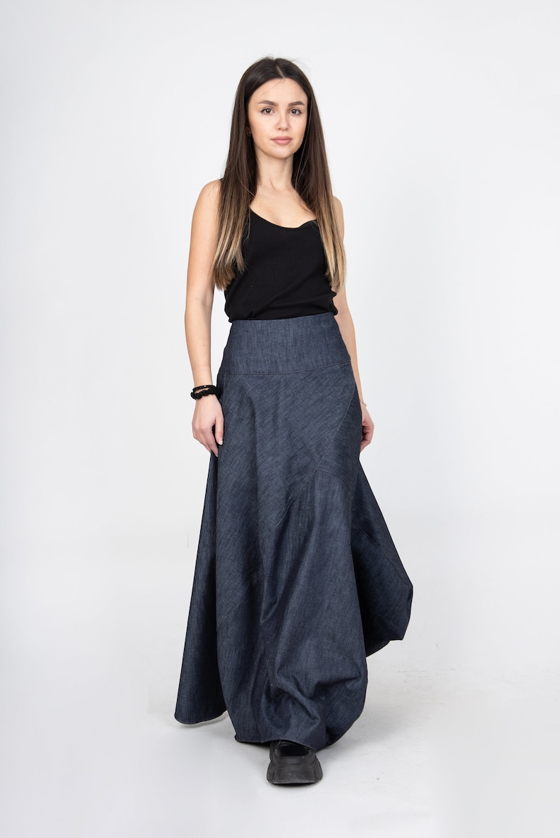 Denim Skirt/Denim Dress/Asymmetrical Jean Skirt/Casual Women Long Skirt/Long Dress/Asymmetrical Denim Handmade Long Dress/F2370 image 5