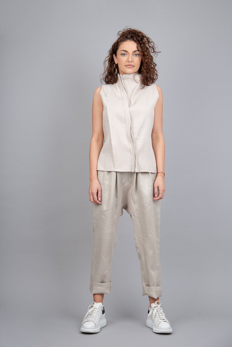 Asymmetrical Sleeveless Linen Vest/fitted Linen Top/casual Etsy