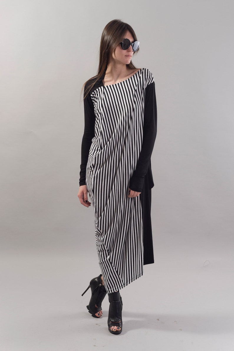 1505b Black-Ecru Color Block Asymmetrical Dress