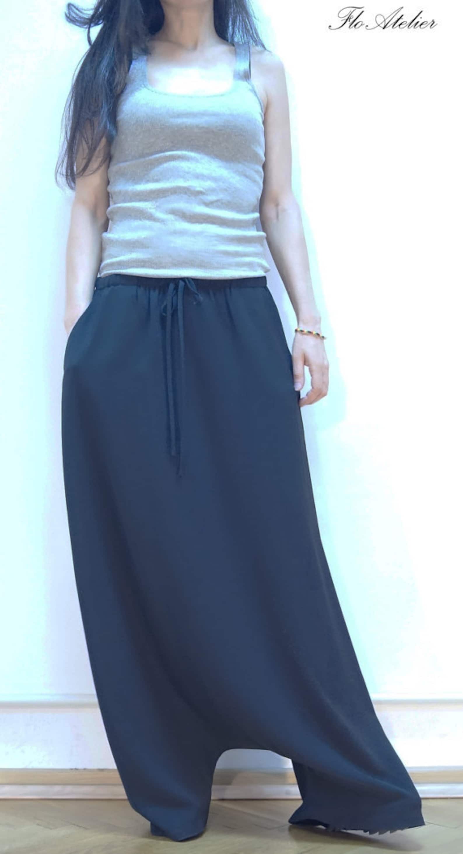 Loose Skirt Pants/casual Pants/black Drop Crotch Harem Etsy
