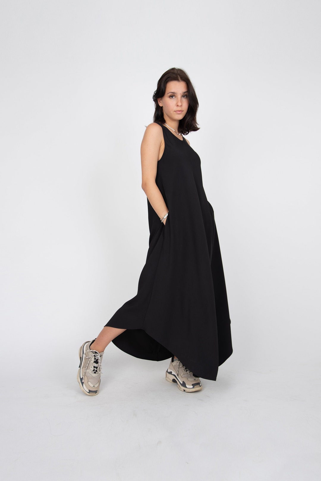 Black Oversized Dress/vintage Dress/casual Dress/flowing - Etsy