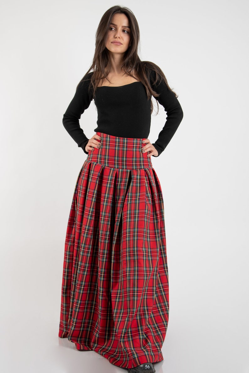 Lovely Checked Long Maxi Skirt/High or Low Waist Skirt/Long Waistband Skirt/Handmade Skirt/Low Waisted Black Skirt/Formal Skirt/Skirt/F2128 image 8