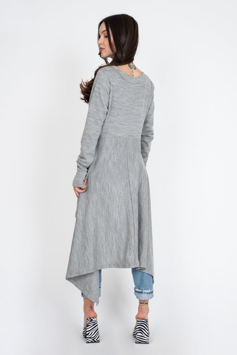 Grey Asymmetrical Sweater/Cozy Sweater/Sweater Dress/Knit Dress/Women Ribbed Sweater/Maxi Blouse/Over Sized Knit Top/Winter Blouse/F1234 image 3