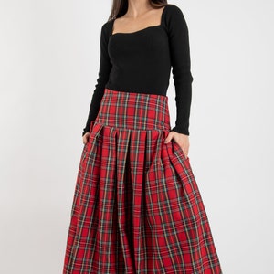 Lovely Checked Long Maxi Skirt/High or Low Waist Skirt/Long Waistband Skirt/Handmade Skirt/Low Waisted Black Skirt/Formal Skirt/Skirt/F2128 image 3