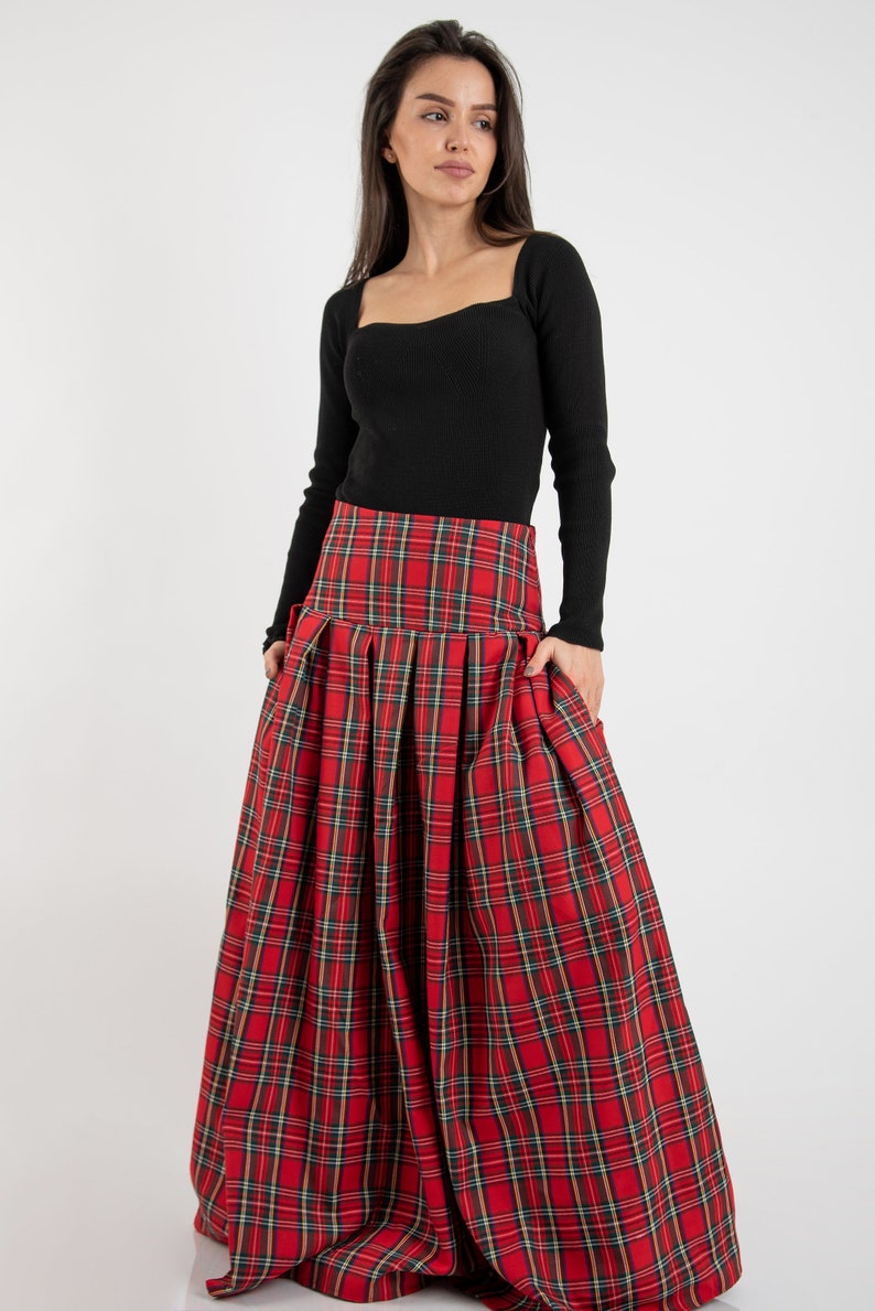 Lovely Checked Long Maxi Skirt/High or Low Waist Skirt/Long Waistband Skirt/Handmade Skirt/Low Waisted Black Skirt/Formal Skirt/Skirt/F2128 image 3