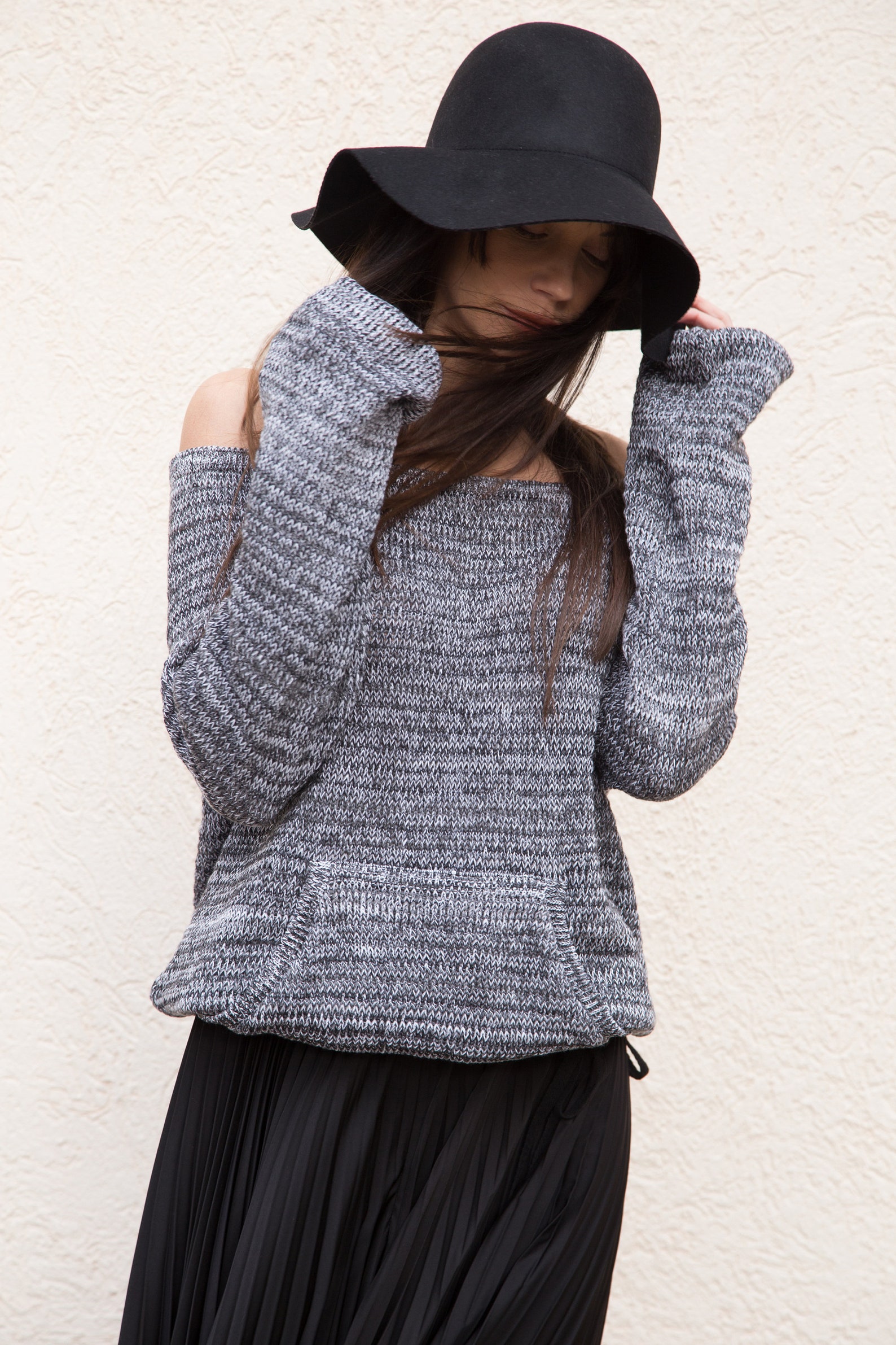 Awtillie Ls O Neck Knit Medium Grey Melange