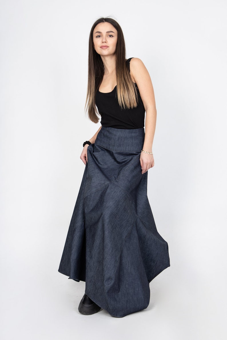 Denim Skirt/Denim Dress/Asymmetrical Jean Skirt/Casual Women Long Skirt/Long Dress/Asymmetrical Denim Handmade Long Dress/F2370 image 4