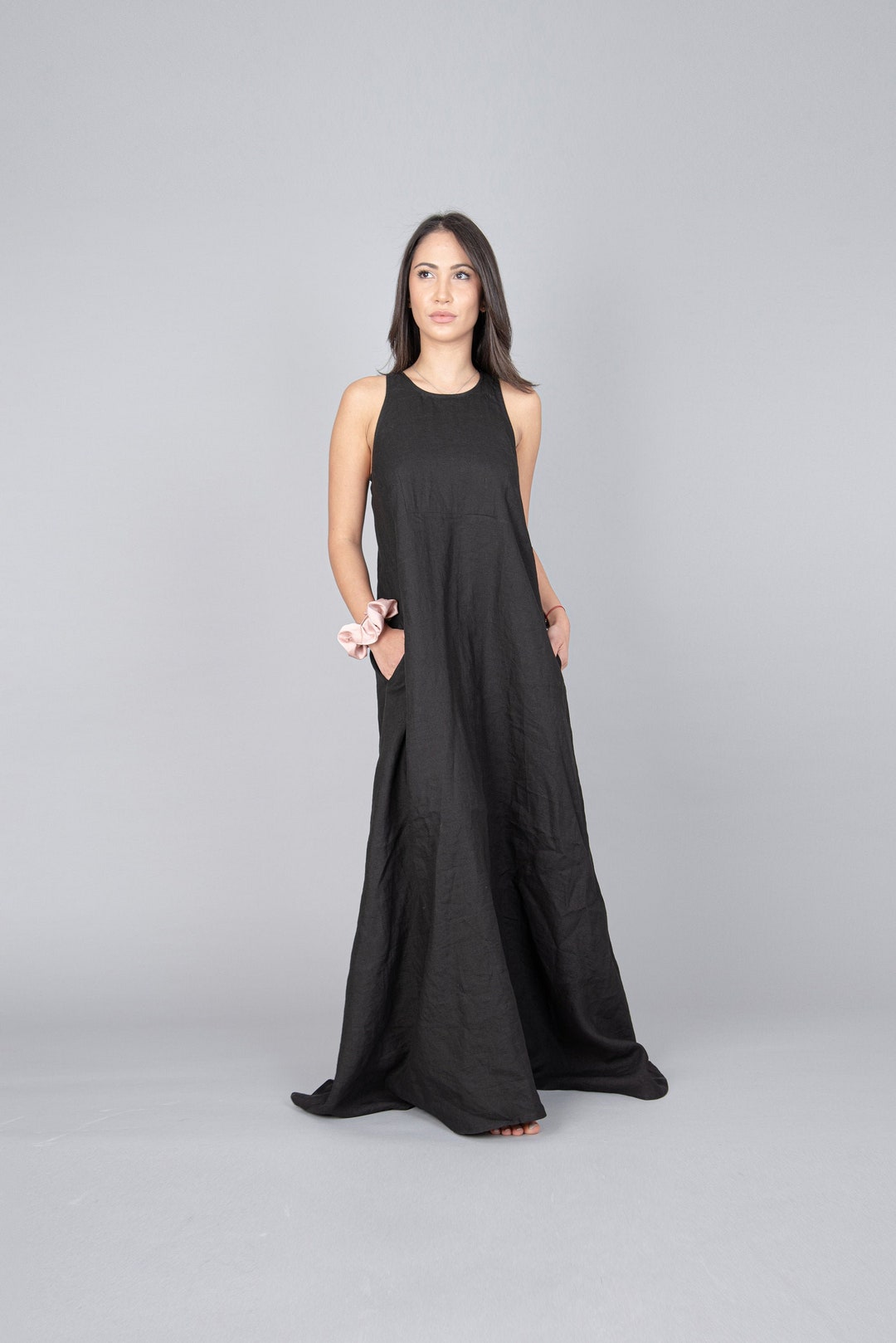 Convertible Black Kaftan/asymmetrical Tunic/maxi Dress/black Linen ...