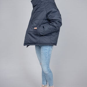 Oversized Quilted Polyester Jacket, High Neck Collar/F2287 image 3