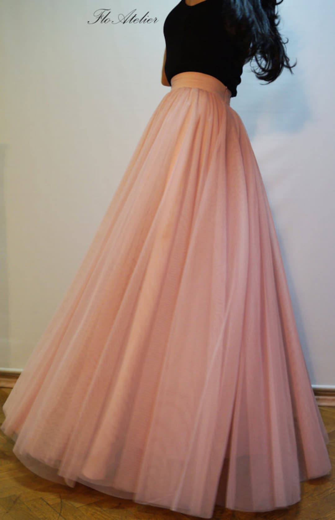 スカート Rose motif ribbon tulle skirt (long)pink Long Tutu Rose Pink Tulle skirt – maidenlaneboutique