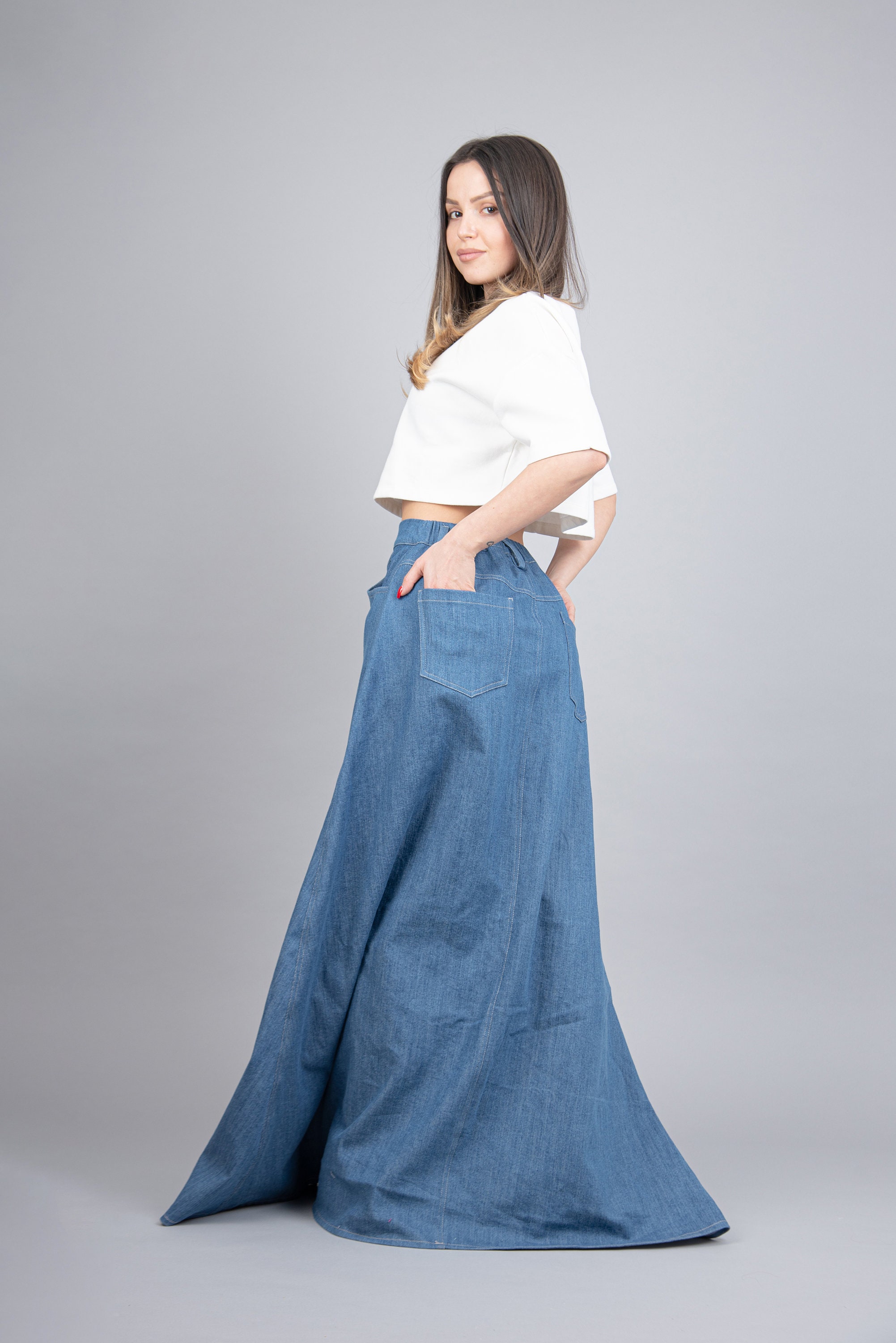 Maxi Skirt/denim Oversized Skirt/jean Skirt/casual Maxi