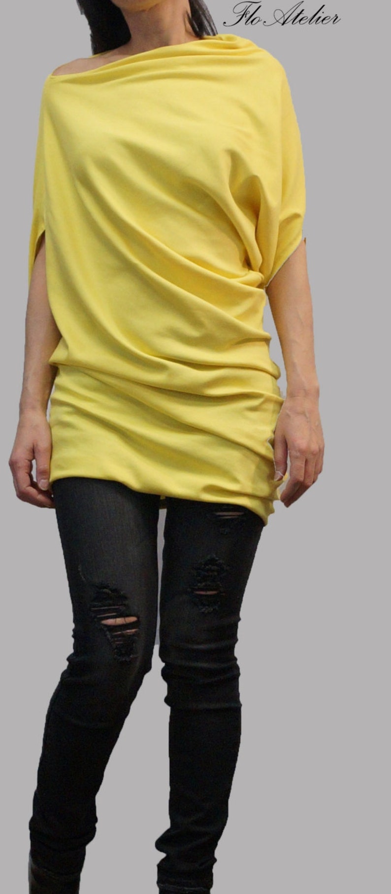 Oversized Asymmetrical TunicYellow TopHandmade Cotton DressLoose Women TunicCotton BlouseHandmade Sweater DressAsymmetrical TopF1084