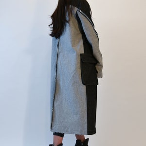Oversized Denim Trench Coat - All Season Patch Pocket Zipper Coat/F1984 afbeelding 4