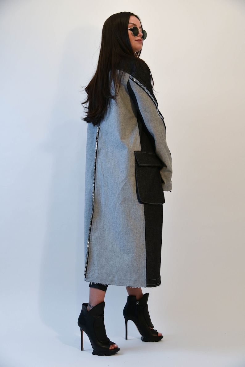 Patch Pocket Coat/Long Denim Coat/All Season Collar Coat/Straight Cut Coat/Trench Coat/Minimalist Coat/Zipper Coat/Oversized Coat/F1984 image 4