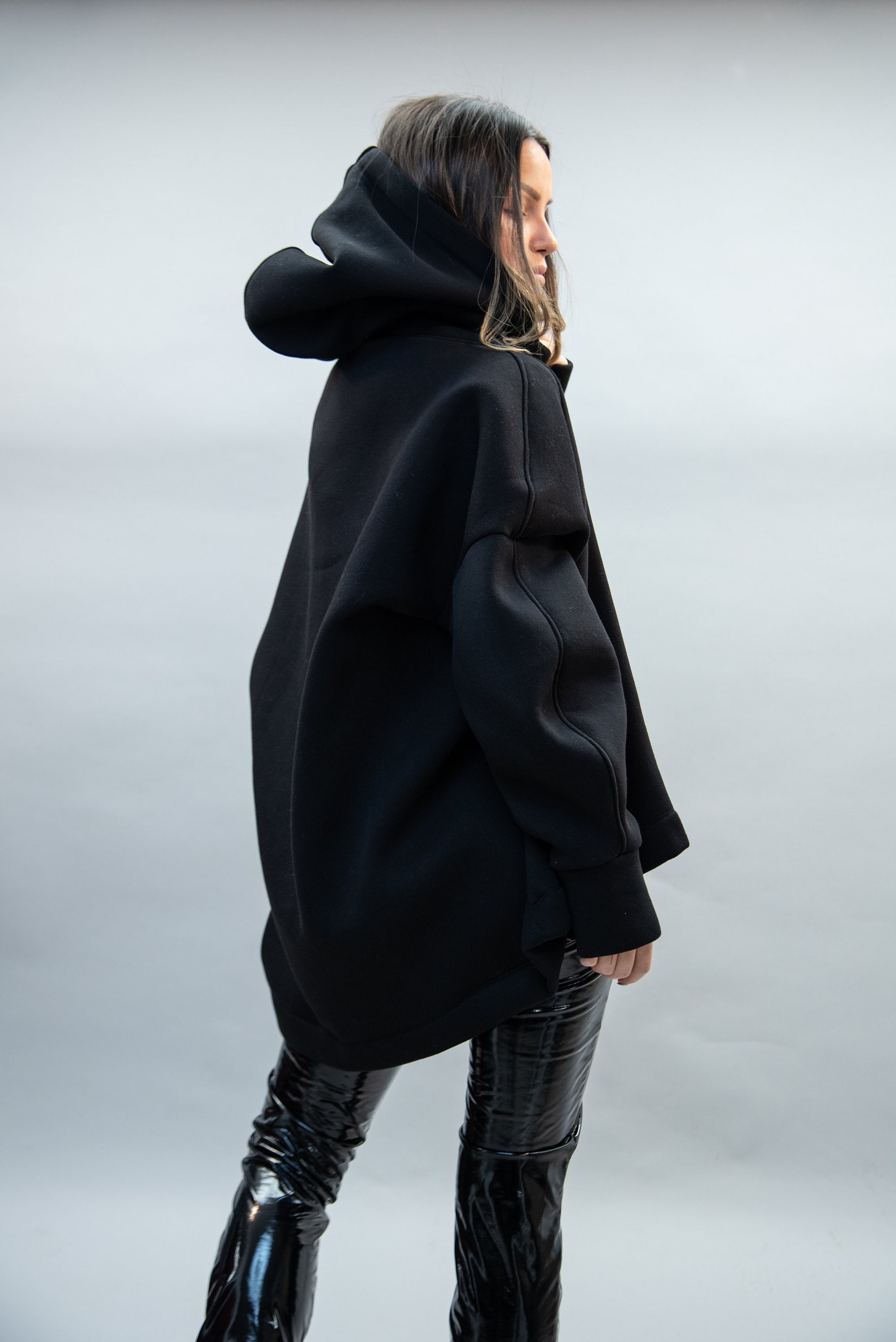 High Neck Hoodie /black Hoodie/ Oversized Loose Hoodie/ Cotton Etsy