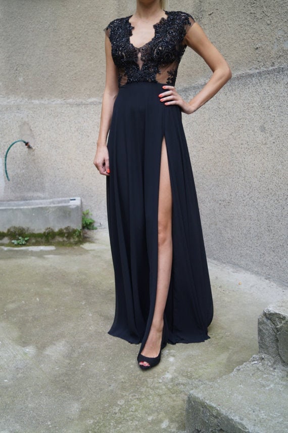 fitted lace wedding dress Marta Maxi Dress Black / S
