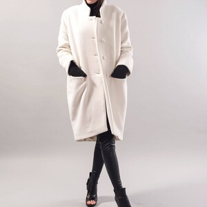 Straight Coat/Off White Coat/Wool Cashmere Coat/Winter Coat/Oversize Coat/Unstructured Coat/Asymmetrical Coat/Extravagant Coat/F1731 image 3