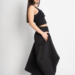 Asymmetrical Taffeta Skirt/Lovely Black Maxi Skirt/Sculptural Skirt with Pockets/Statement Skirt/Avant-Garde Maxi Skirt/Formal Skirt/F5076
