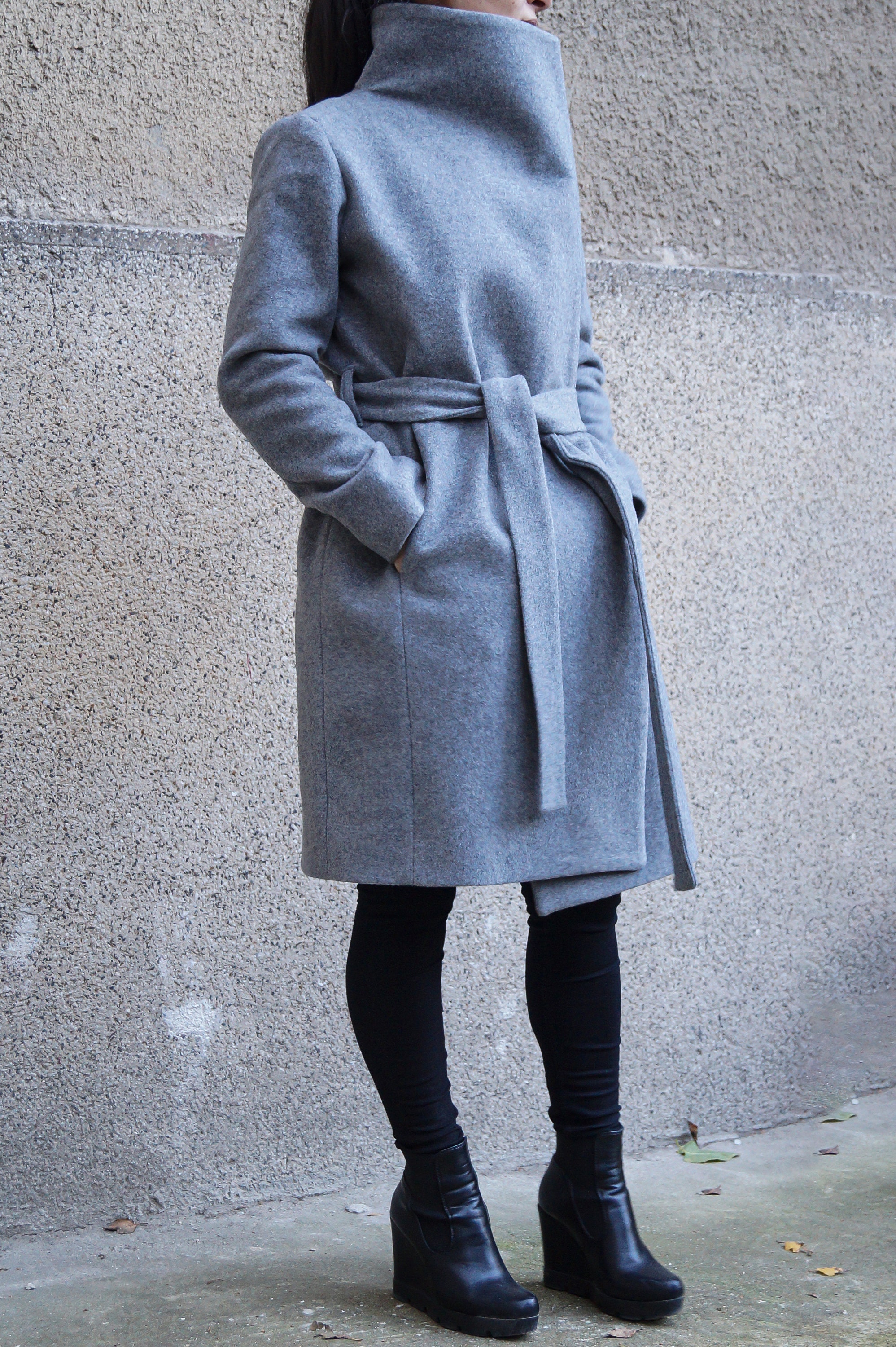 Grey Lined Coat/cashmere Wool Coat 