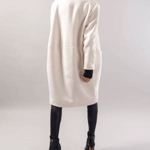 Straight Coat/Off White Coat/Wool Cashmere Coat/Winter Coat/Oversize Coat/Unstructured Coat/Asymmetrical Coat/Extravagant Coat/F1731 image 6