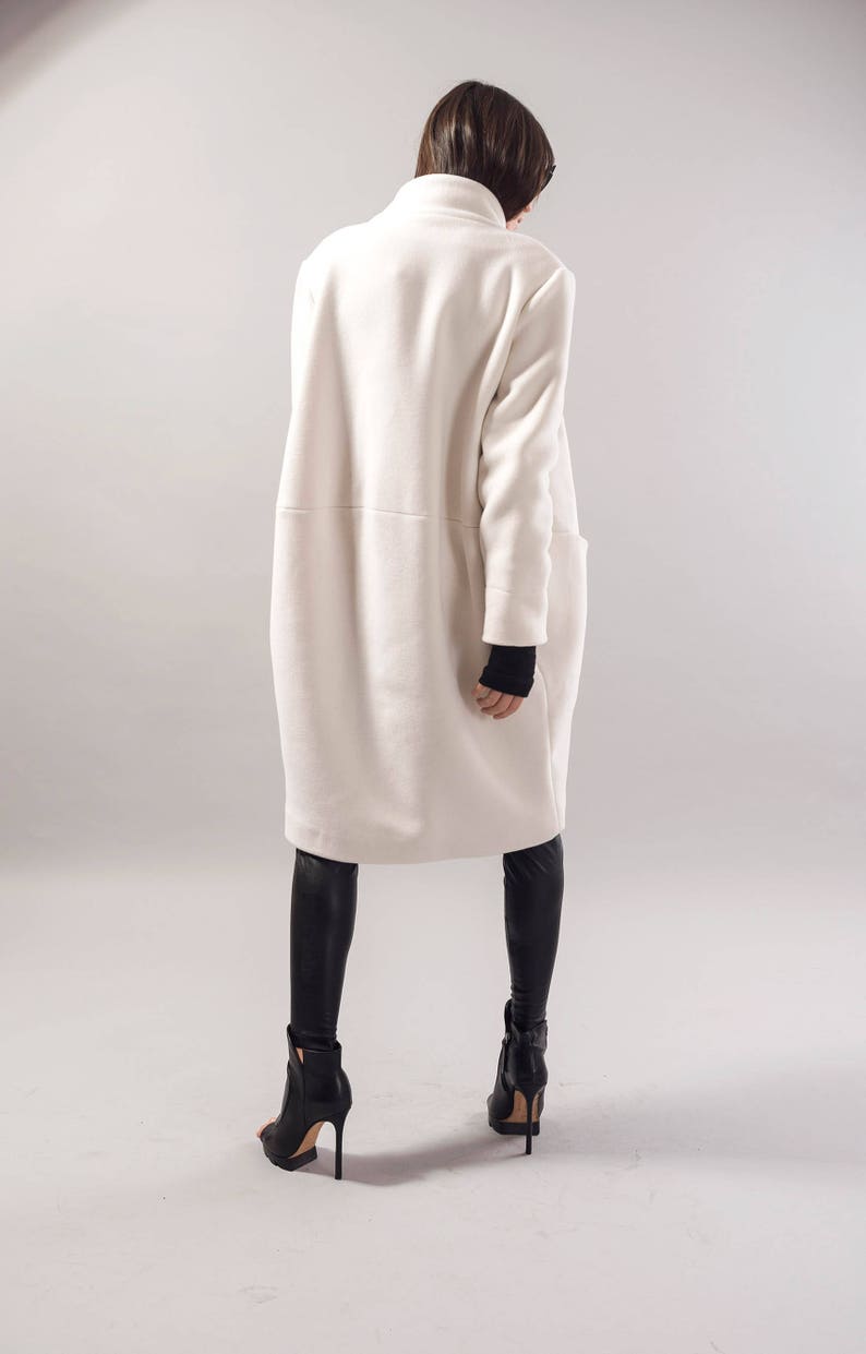 Straight Coat/Off White Coat/Wool Cashmere Coat/Winter Coat/Oversize Coat/Unstructured Coat/Asymmetrical Coat/Extravagant Coat/F1731 image 6