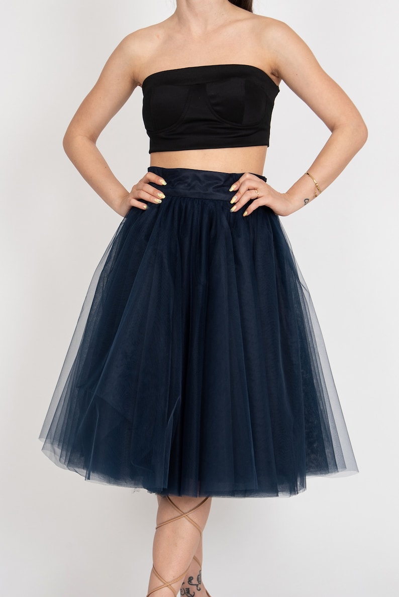 Women Tulle Skirt/Tutu Skirt/Princess Skirt/Blue Short Skirt/Blue Tutu Skirt/Casual Ballet Skirt/Dark Blue Mini Skirt/F2414 image 5