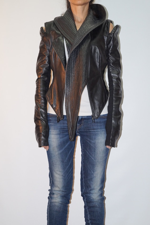 Convertible Black Eco Leather Jacket/short and Long Jacket/short