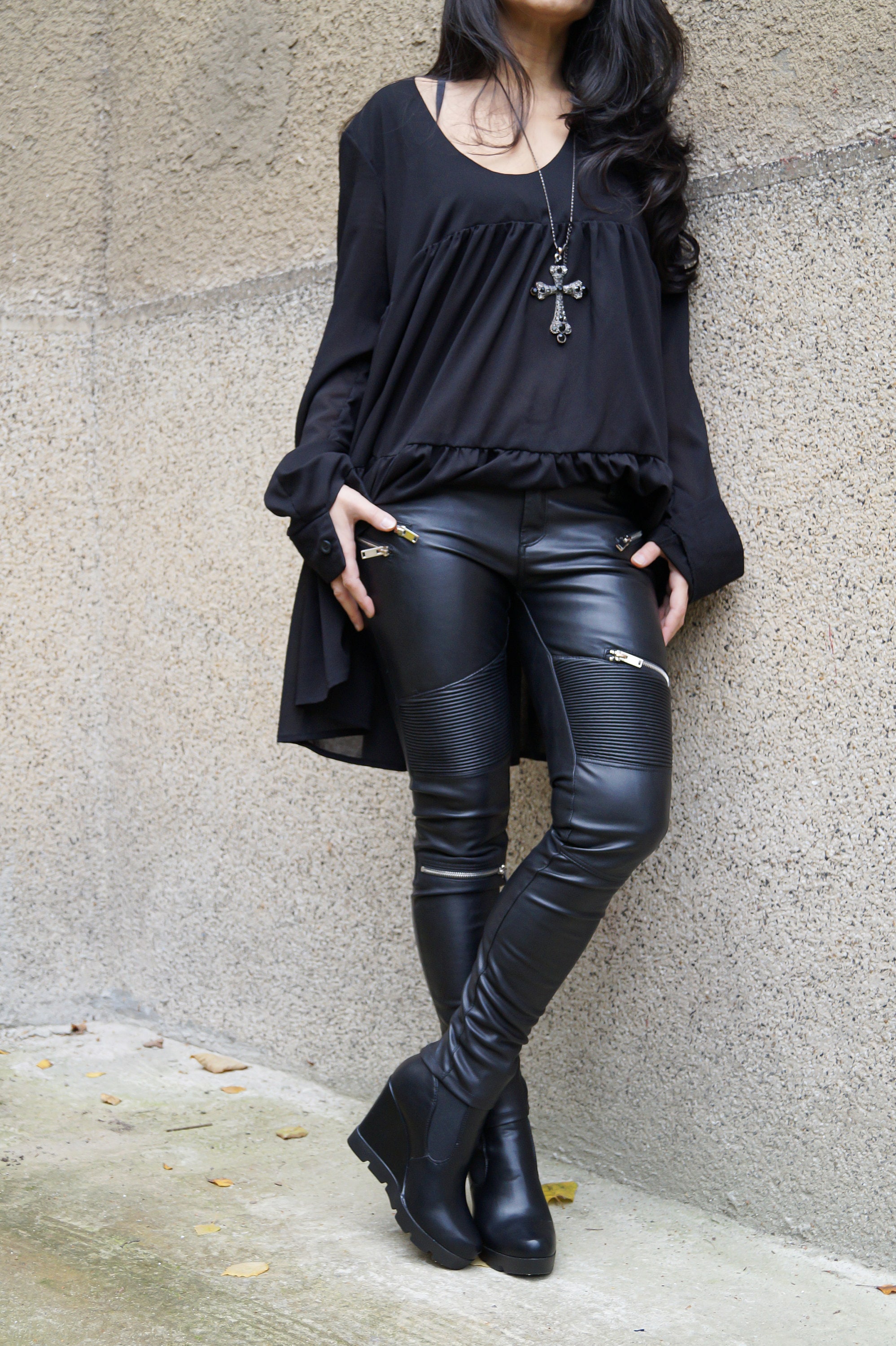 Black vegan leather leggings deals