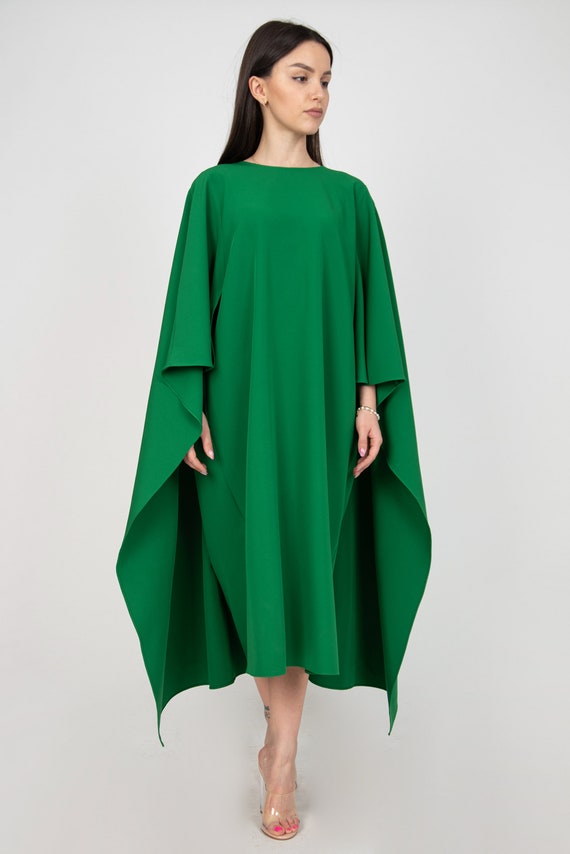 Green Cape Dress/oversized Dress/elegant Flowing Dress/handmade Dress/asymmetric  Long Dress/midi Green Dress/green Formal Dress/f2365 - Etsy