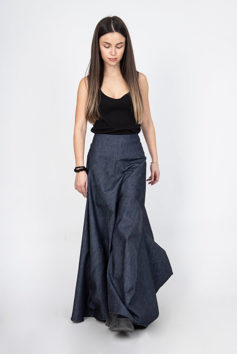 Denim Skirt/Denim Dress/Asymmetrical Jean Skirt/Casual Women Long Skirt/Long Dress/Asymmetrical Denim Handmade Long Dress/F2370 image 2