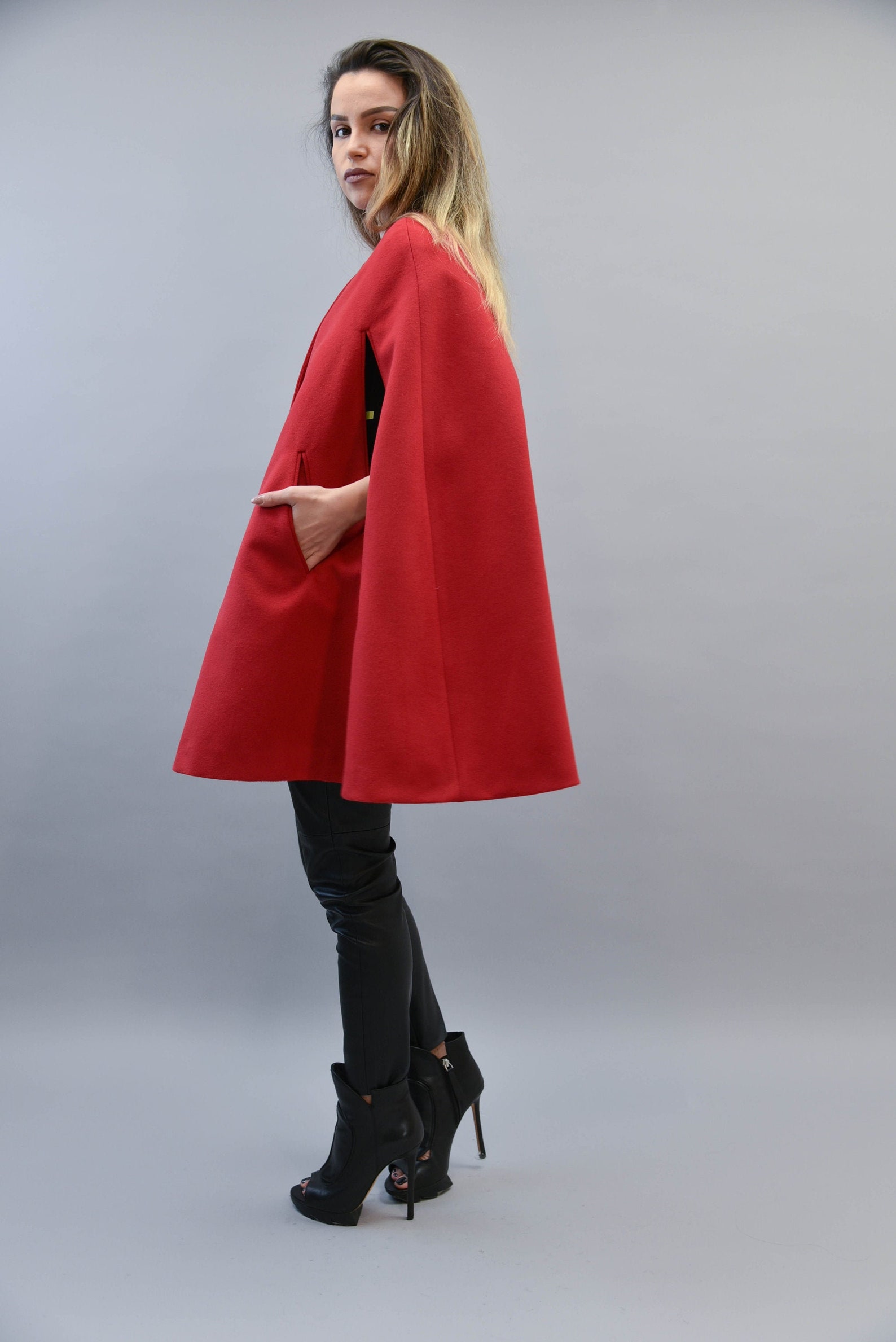 Red Cape Coat/jacket for Women/red Wool Cape/cape Etsy